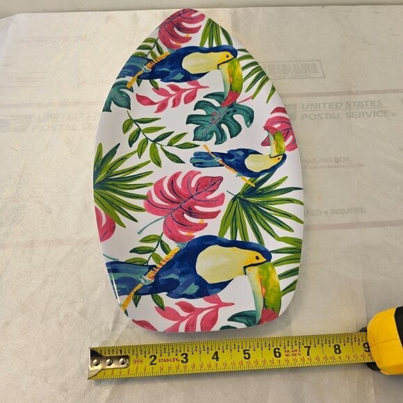 Melamine Tropical Cockatoo Party Tray 16" X 8" Surf Board Shape - Picture 7 of 8